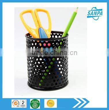 Cheap Office Stationery Metal Mesh Black Round Pen Holder/Pencil Holder/Desktop Holder