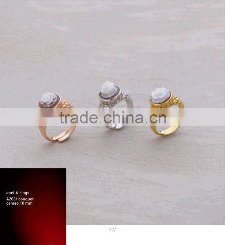 Hot Sale 925 Sterling Silver Elegant Handcrafted Cameo Rose Flower Rings Made in Italy A203 cameo 10mm