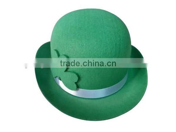 China suppliers St. Patrick's Day green wool fabric bowler top hat wholesale with ribbon shamrock for popular party on sale
