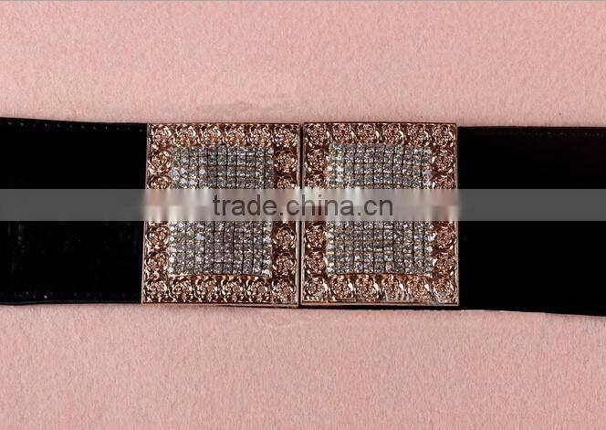 Wholesale luxury rhinestone paved ring type alloy buckle wide PU waist belt