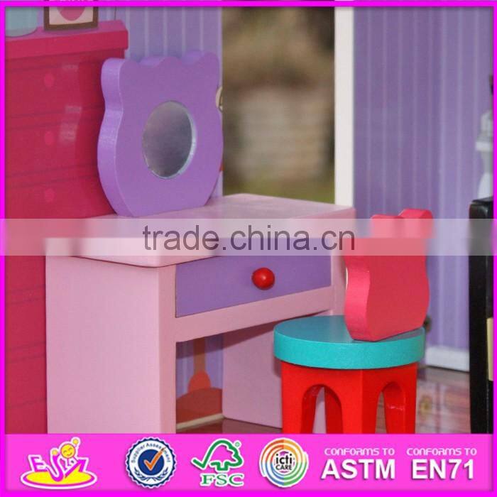 2016 new design girls pretend play wooden beachfront mansion dollhouse W06A153