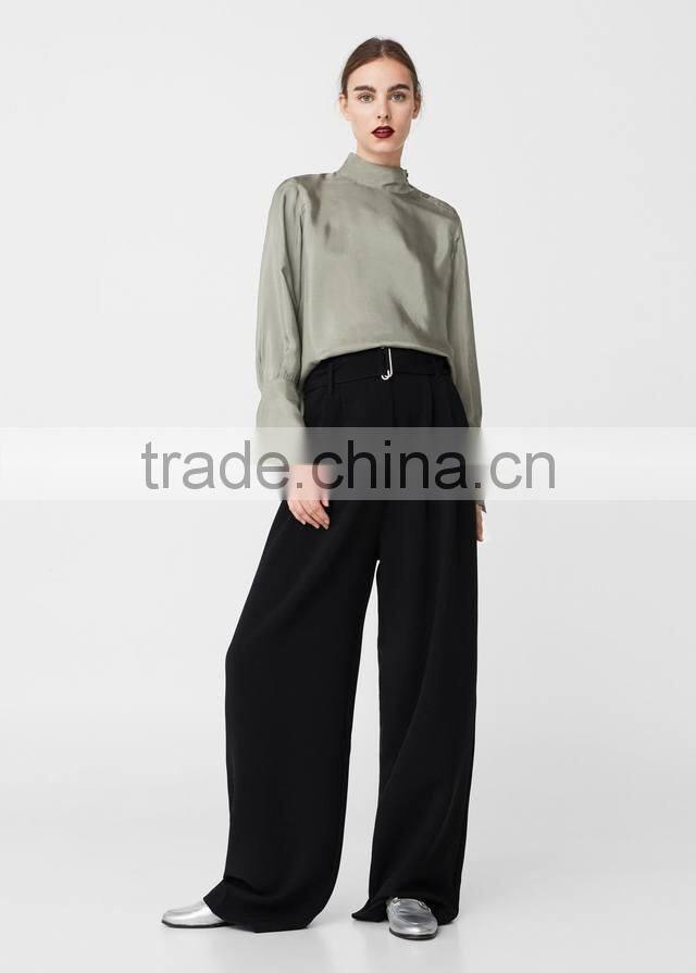 Autumn Women's Shirts Blouses 2017 100% viscose Rounded Neck Long Sleeve blouses