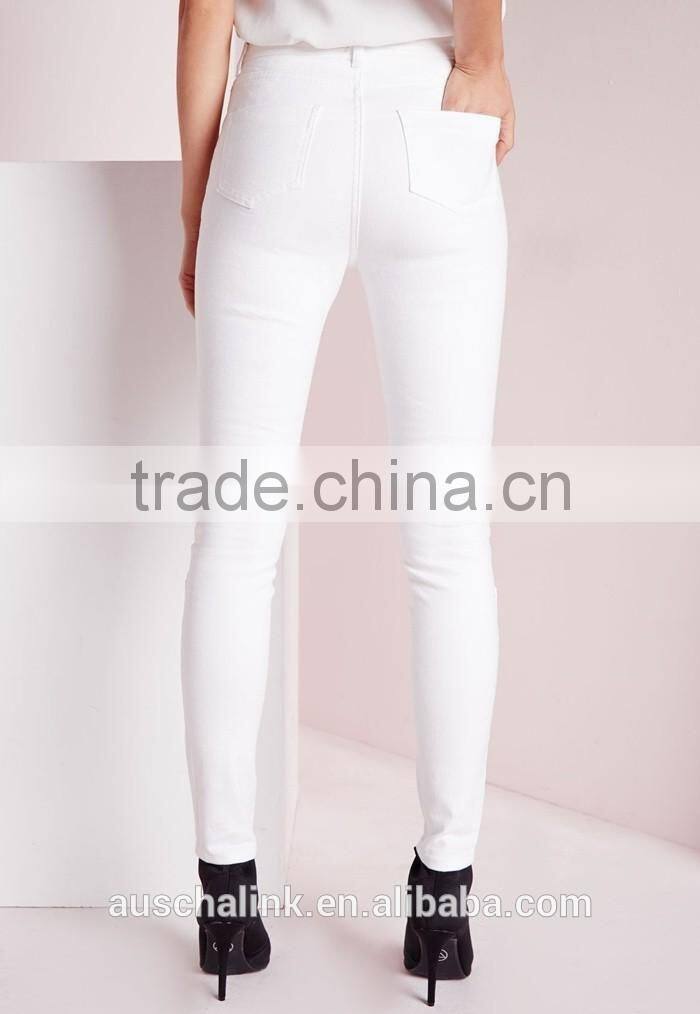 Autumn white high waisted skinny biker ladies jeans OEM service