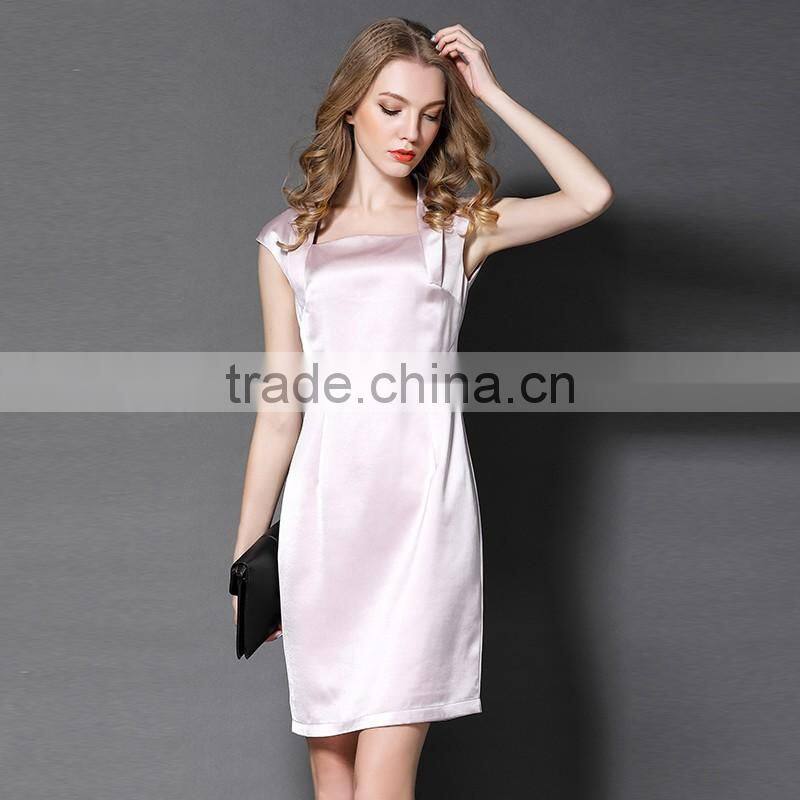 Maxnegio notch lapel pink color cap sleeve office dress