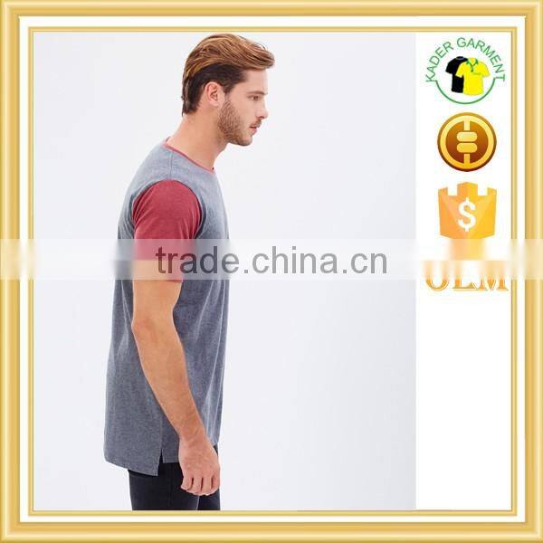 Tri blend side splits long line t shirt,raglan sleeve fitted tall tee for men