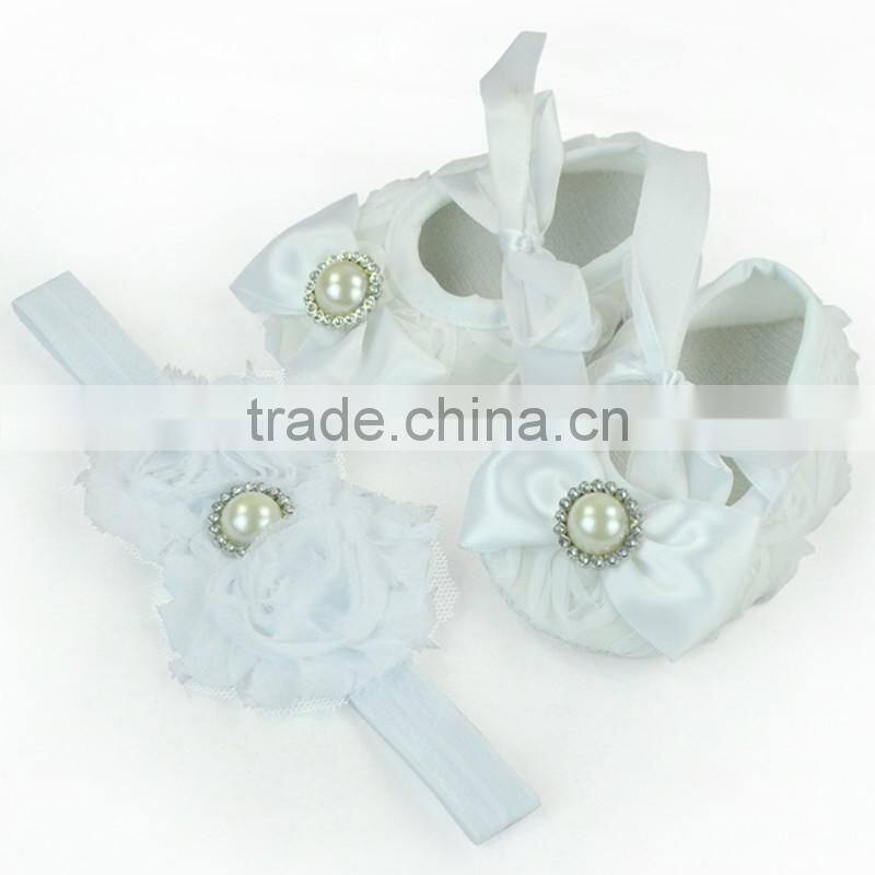 Fancy Polka Dot Floral Newborn Crib Shoes Baby Shoes Matching Headband