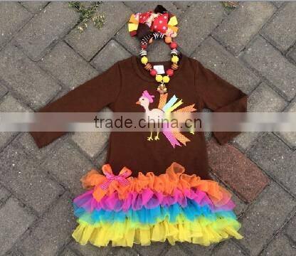 2014 new baby girls thanks giving turkey dress pant set with matching bow and necklace set