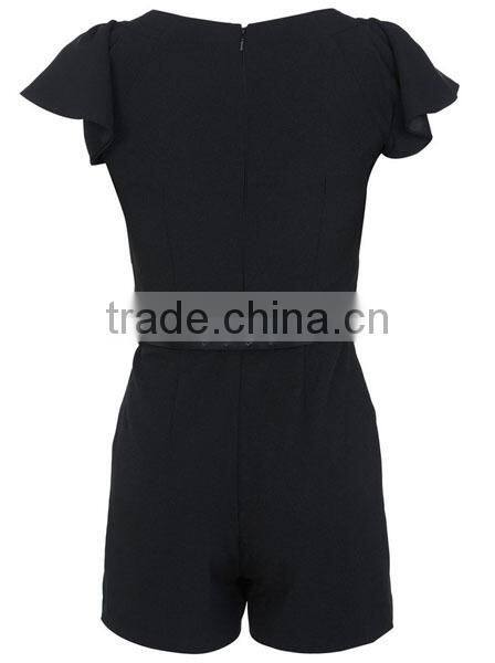 Black Frill Design Shorts Women Jumpsuit For Casual Wear