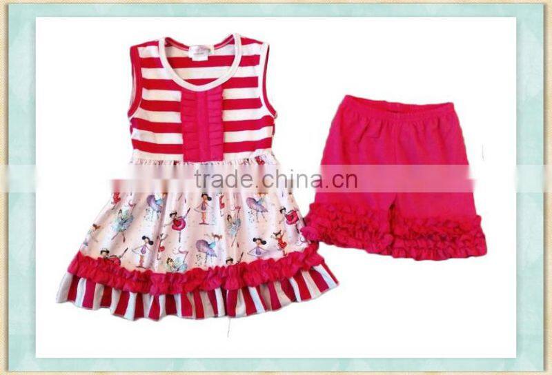 Boutique girl outfit clothing danceing little girl cartoon picture and red ruffle short