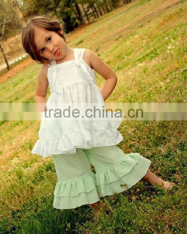 Smocked children clothing wholesale kids plain ruffle clothes set little girls outfits for fall
