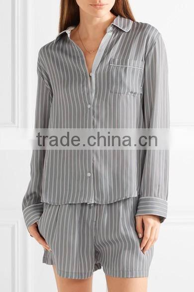 Wholesale fashion Striped satin pajama set custom pijamas woman ladies pyjamas sleepwear
