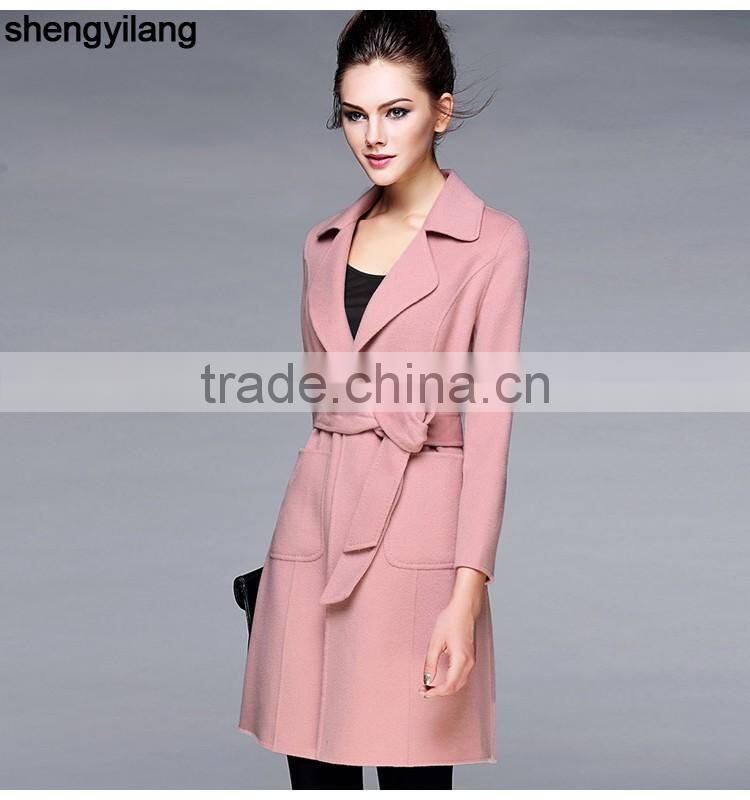 girls Korean Wool double fleece thin fabric midi long luxury coat manufacturer