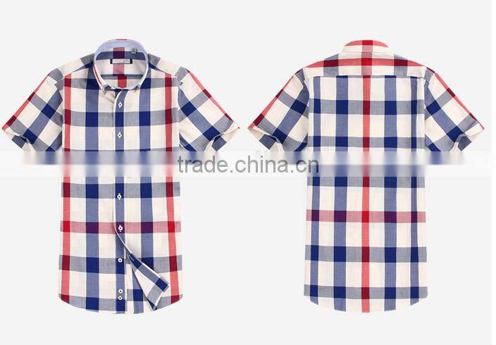 Latest design Egyptian cotton Italian short sleeve plaids plaids casual men shirt