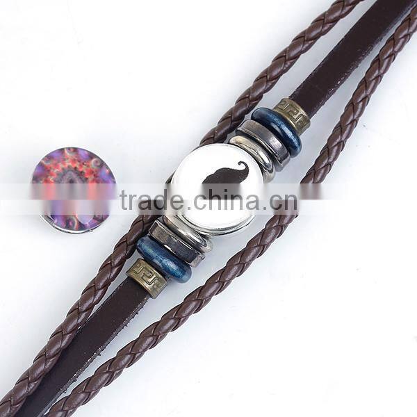 Real Leather Snap Button Bracelets Fit 18mm/20mm Snap Buttons Coffee Silver Tone Round