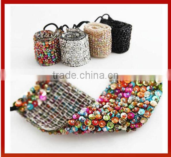 New Design Gold Crystal Beads Hair Band Elastic Headband Handmade Beaded Headband Woman Or Grils Headband With Beads