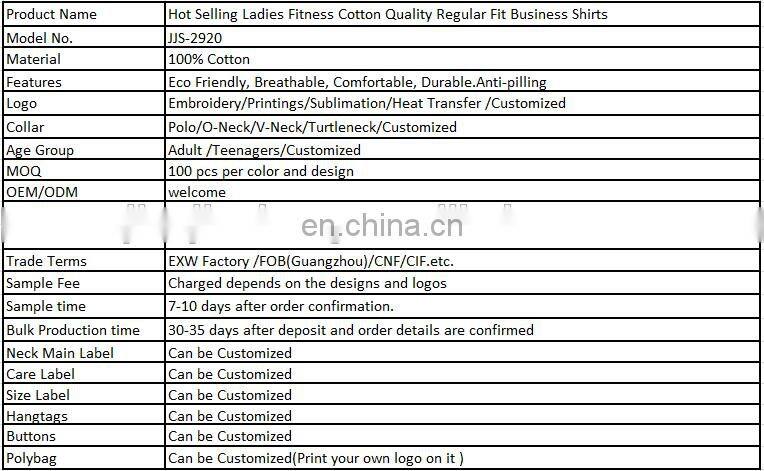 Hot Selling Ladies Fitness Cotton Quality Regular Fit Business Shirts