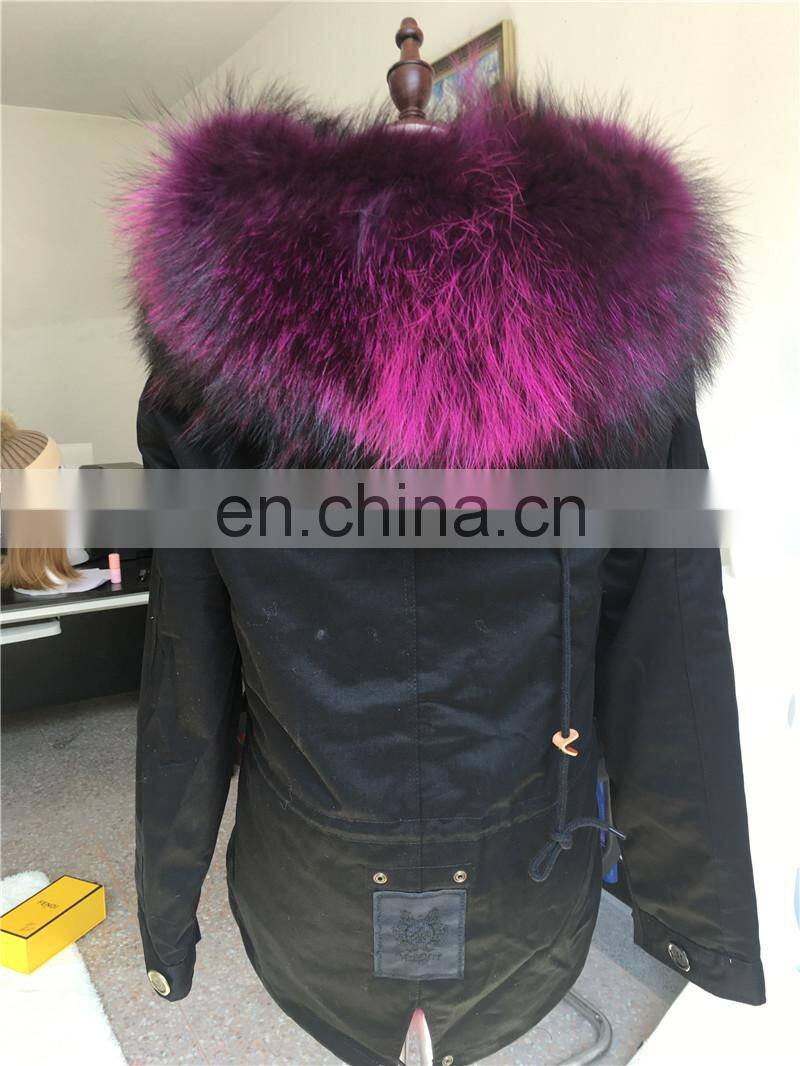 2015 Top Fashion London Style High Quality Raccoon Fur Collar Camouflage Winter Parka for Girls