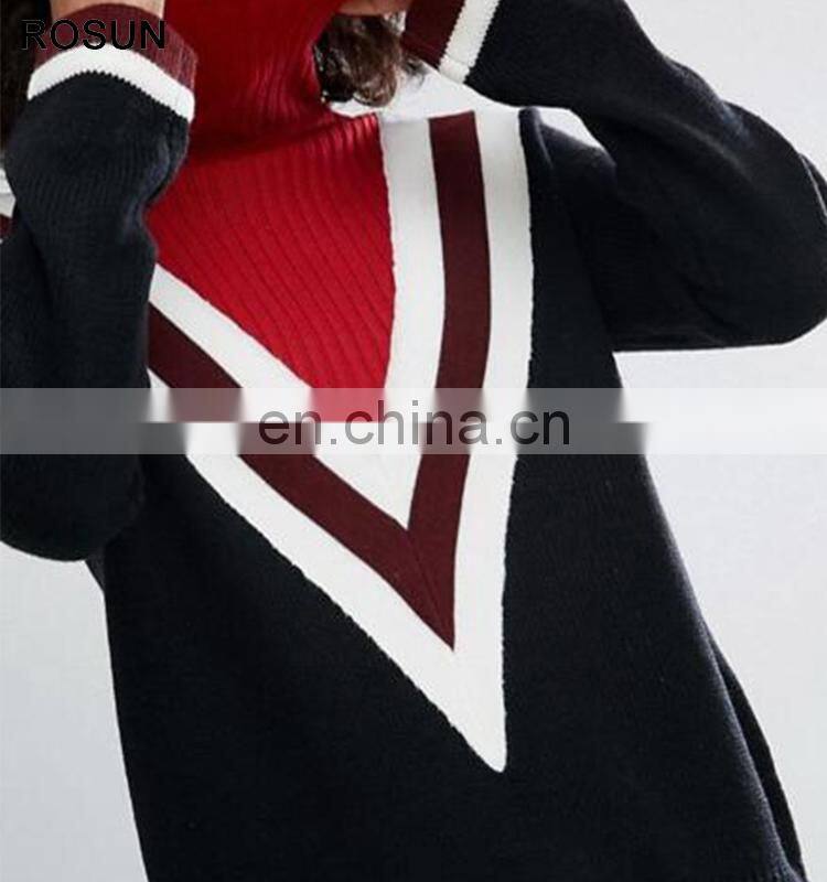 Black Sweater as long sleeve high neck tops with latest chevron design for women of knit clothing