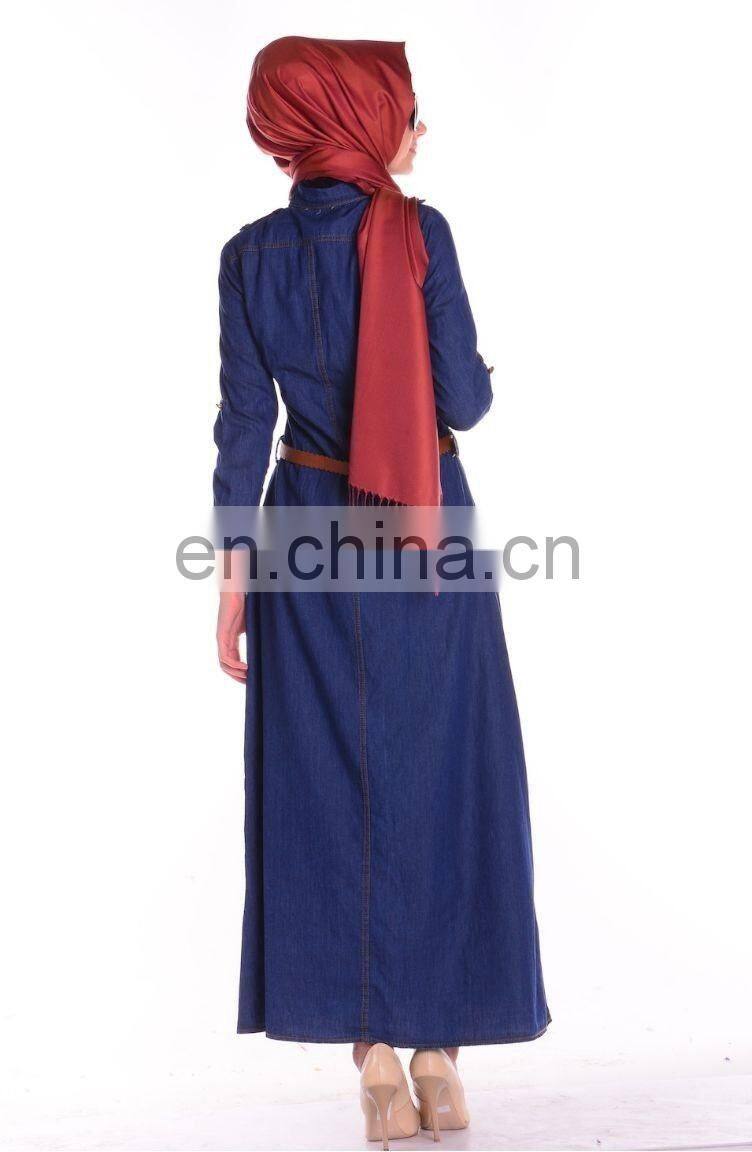 Latest fahsion dress women muslim long sleeve with belt
