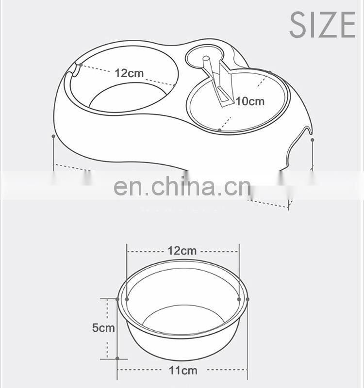 Double dinner bowl for cats, plastic and stainless steel pet bowl with water bottle