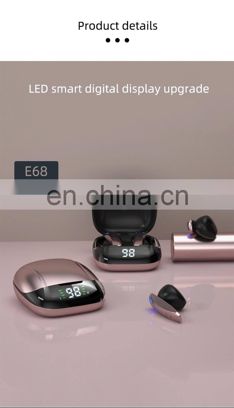 Wholesale E68 acoustic earbuds super mini sports headphone tws earphone with charging cases