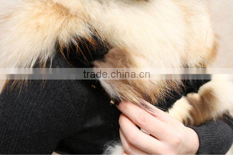 Bright White Color Fur Natural Raccoon Dog Fur & Rabbit Pelt Leather Vest