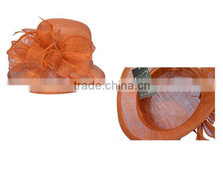 New Fashion Ladies Decorative Church Sinamay Top Hat With Flower