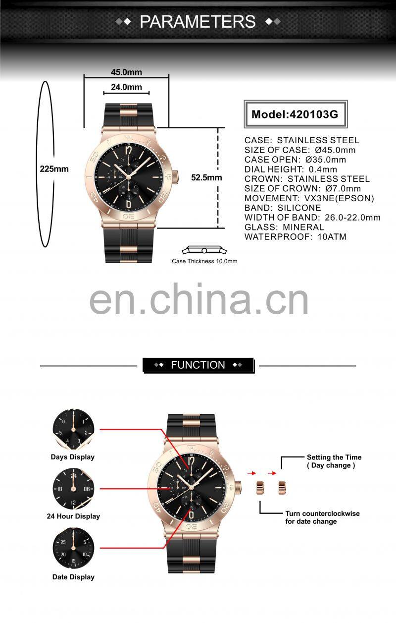 Luxury Brand Fashion Sport Style Top Quartz Watches Water Resistant Silicone Strap Men Wristwatch