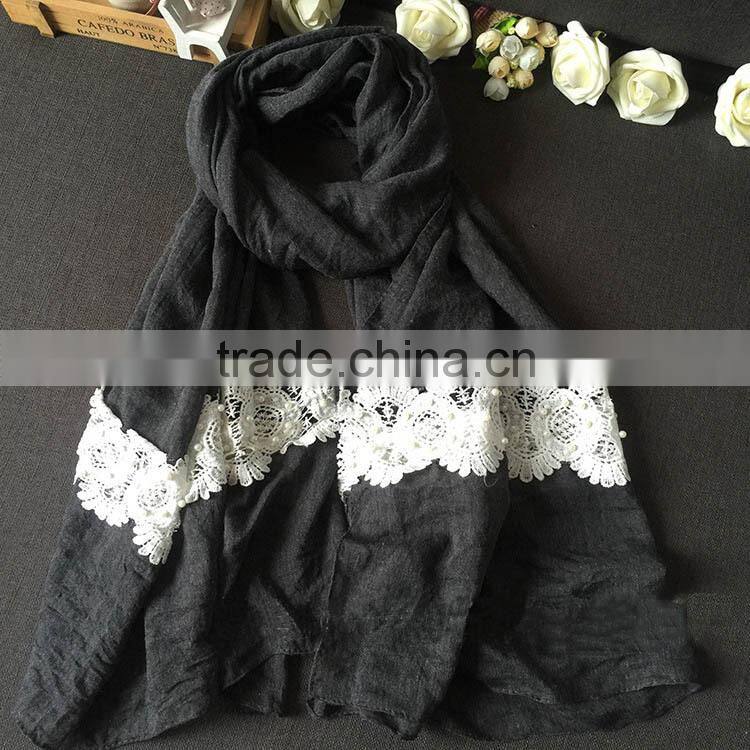Wholesale New Design Plain Viscose Flower Bead Fashion Woman Scarf