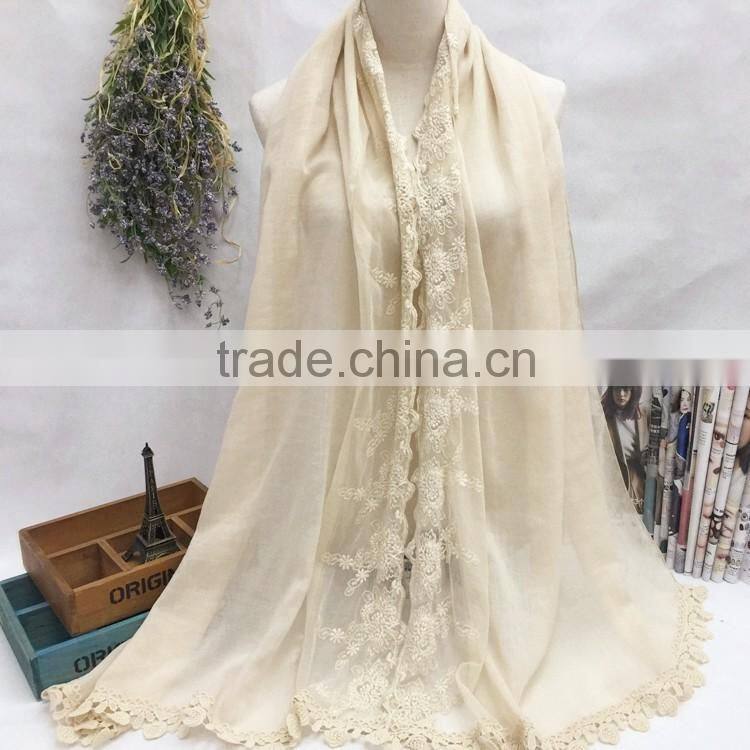 2016 Summer Spring Retro Flower Rattan Embroidery Cotton Linen Pashmina Shawl