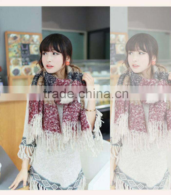 Tassel Striped Mohair Women Winter Scarf