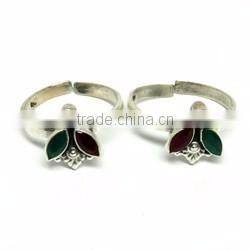 New ! Red Onyx_Green Onyx_White CZ 925 Sterling Silver Toe Ring, Gemstone Silver Jewelry, 925 Wholesale Toe Ring