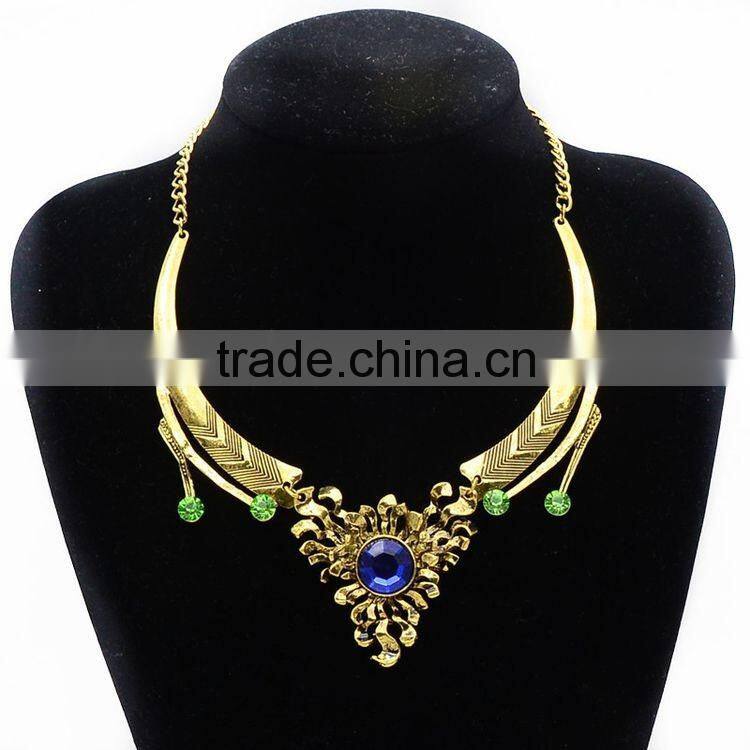 Women Jewelry 18k Gold Plated Pink Crystal Choker Chunky Statement Bib Necklace