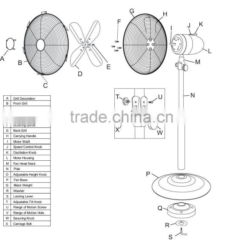 Antique air cooling 16 inch chrome 4 metal blade pedestal fan