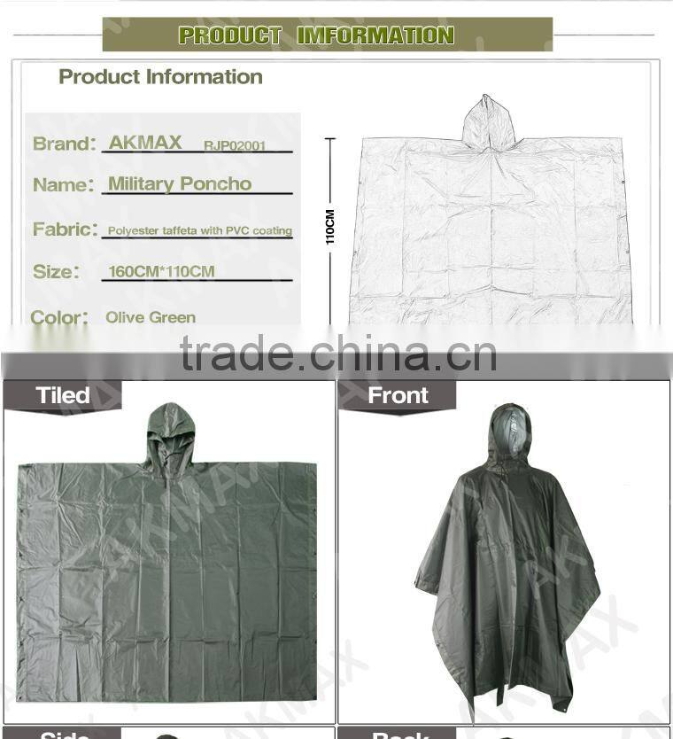 Outdoor Olive Green Military Raincoat Police Rain Poncho With Tents Purpose