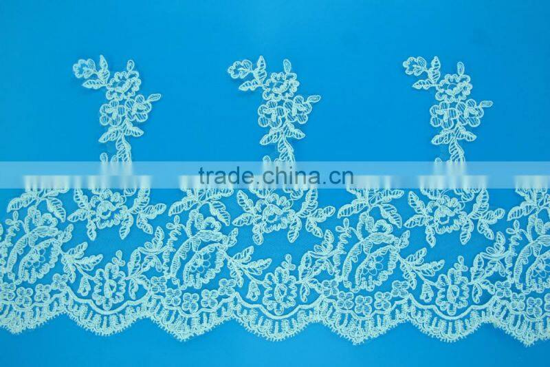T0162 white flower garment accessories polyester applique lace trim embroidery design