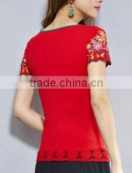 Summer wear new national style embroidery women's short sleeve of women tshirts