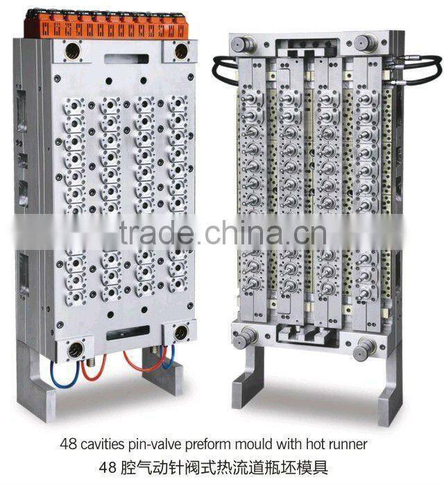 48 cavities pin-valve preform mould with hot runner