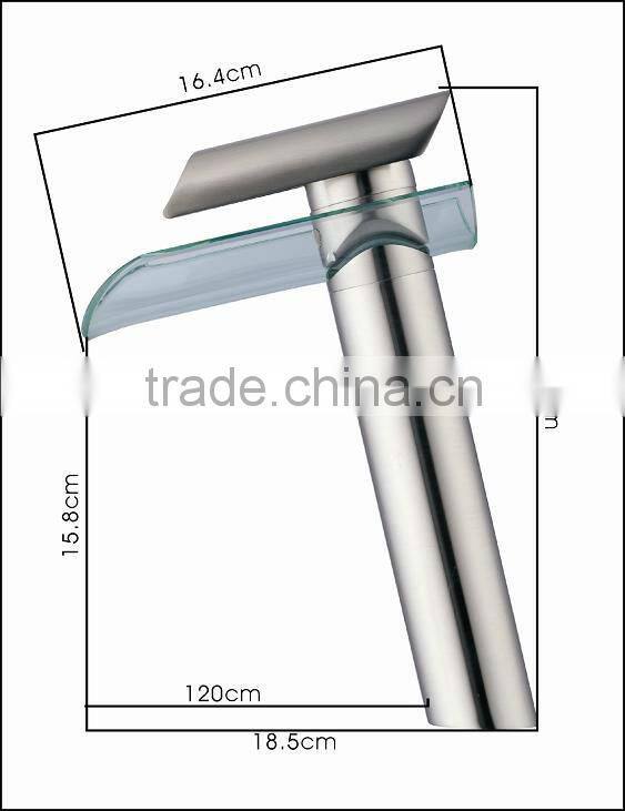 Glass Waterfall Bathroom Basin Tap With Brushed Nickel (Tall) QH0814HS