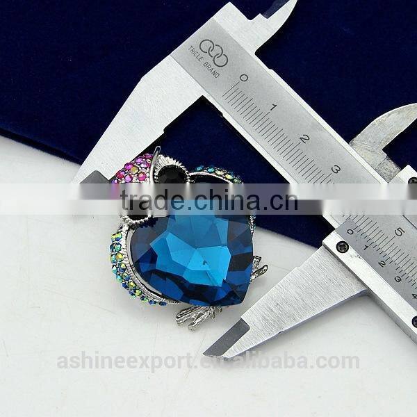 Cute animal series-cute bulk heart crystal owl brooch/handmeade rhinestone brooch