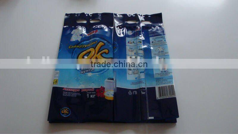 hot sale die cut handle plastic packaging bag for washing powder