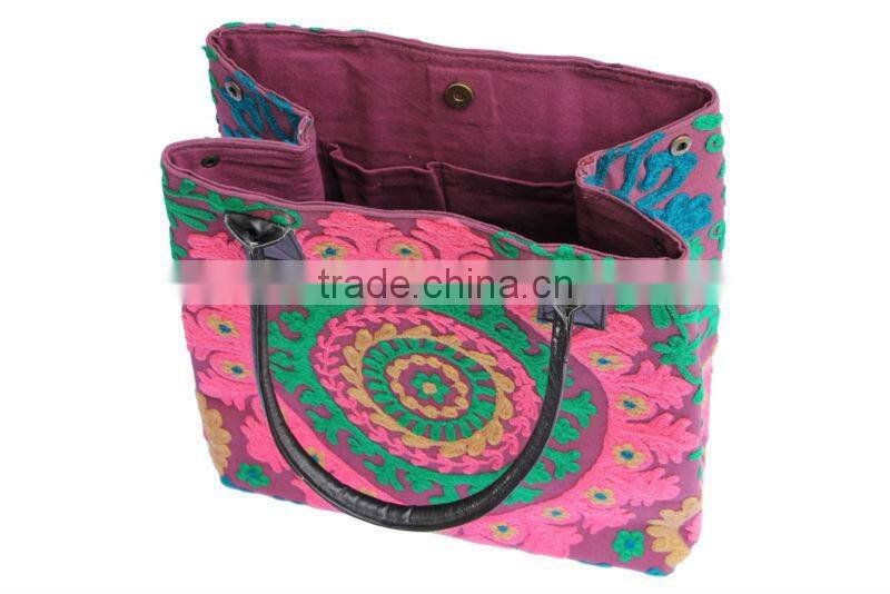 Sujani Embroiedary leather handle bag