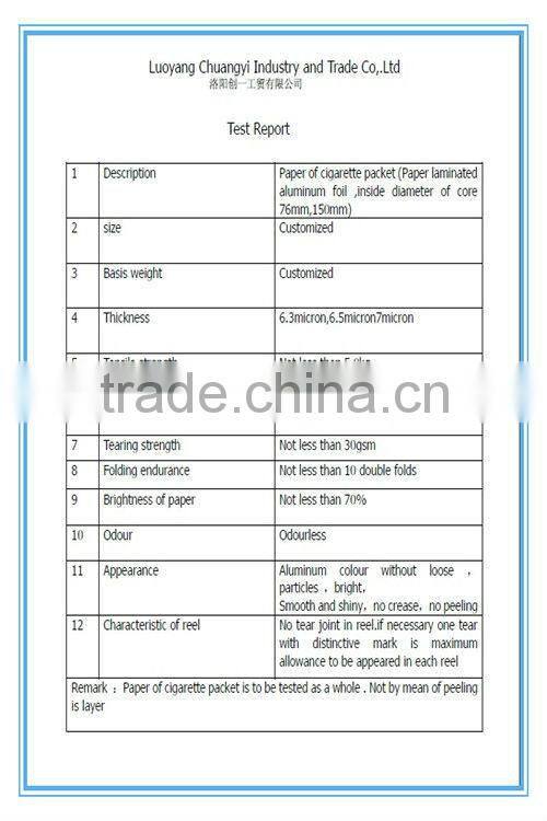 Card Paper for cigarette box packing aluminum foil paper