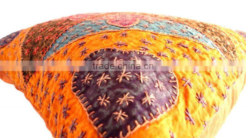 RTHCC-2 Floral theme Kantha Patchwork hot selling Gujarati embroidered cushion cover home decor Jaipur Manufacturer and Exporter