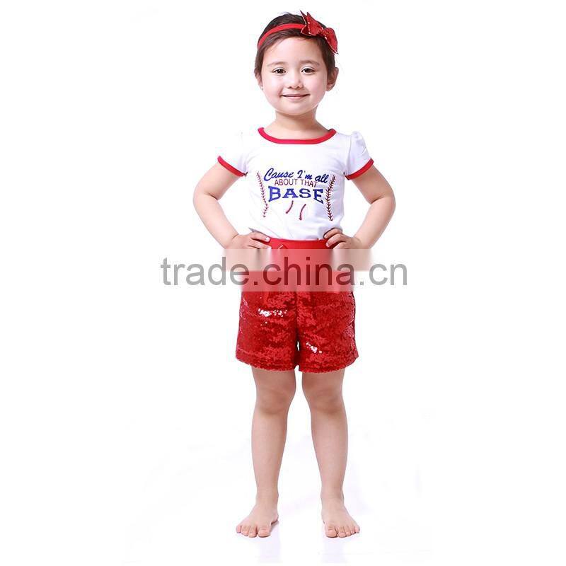 Wholesale black tank top and red sequin skirt with matching headband baseball girl sport wear