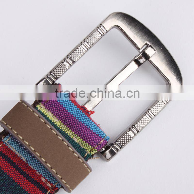South korea multi colors ladies stretch woven belt with leather