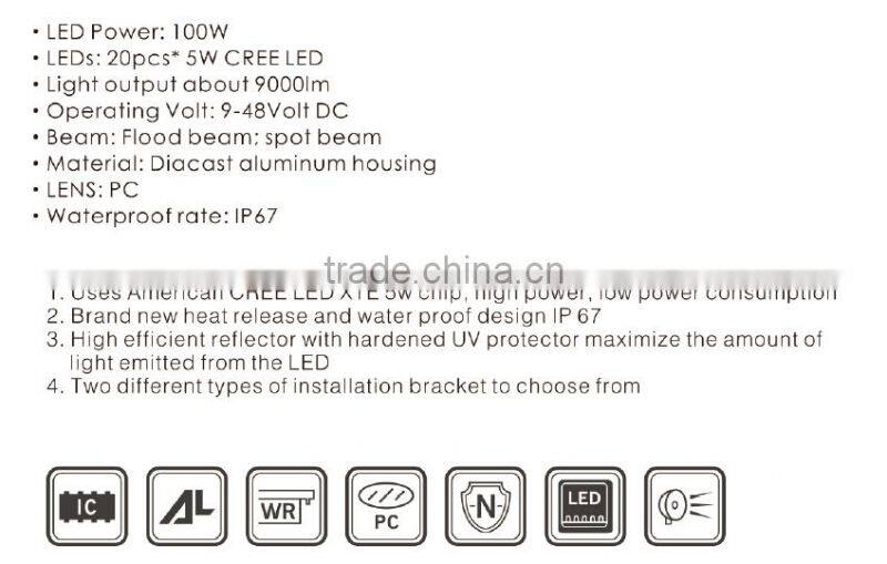 CRE Highpower performance vehicle LED Driving Light, LED working Lamp for ATV SUV TRUCK JEEP Offroad Vehicles(SR-LDW-100A,100W)