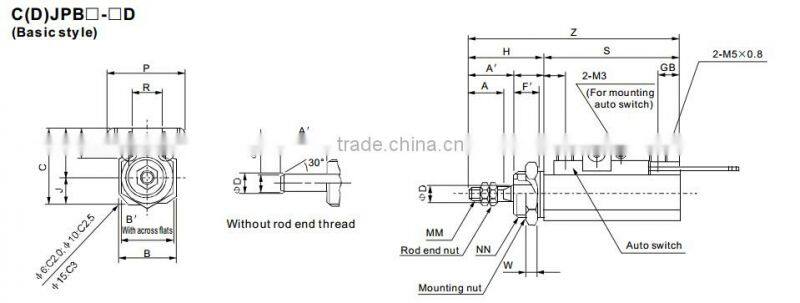 SMC Type CJP Series Single acting Pneumatic Pin Cylinder