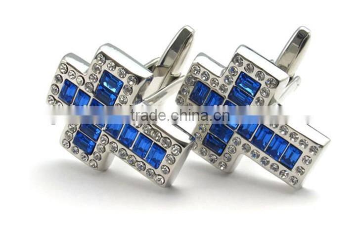 Stainless Steel blue glass and crystal Cuff links
