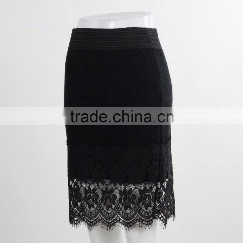 F5S43022 New Arrival Women Elastic Waistband Eyelash Lace Hem Skirts